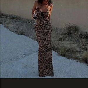 Commense Brown Leopard Print Maxi Dress